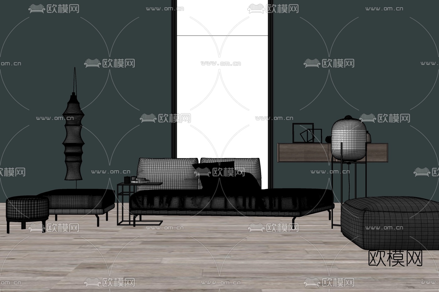 现代布艺多人沙发su模型下载