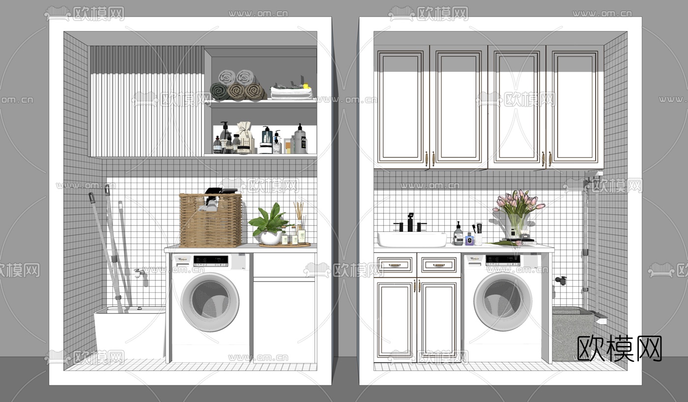 现代阳台洗手台洗衣机su模型下载