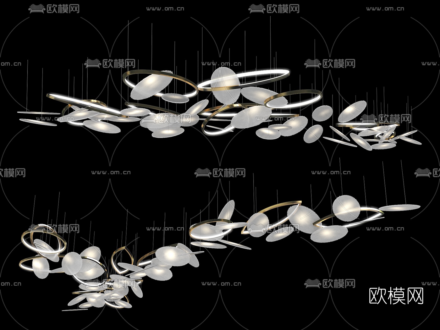 现代水晶圆环吊灯3d模型下载（渲染图3）
