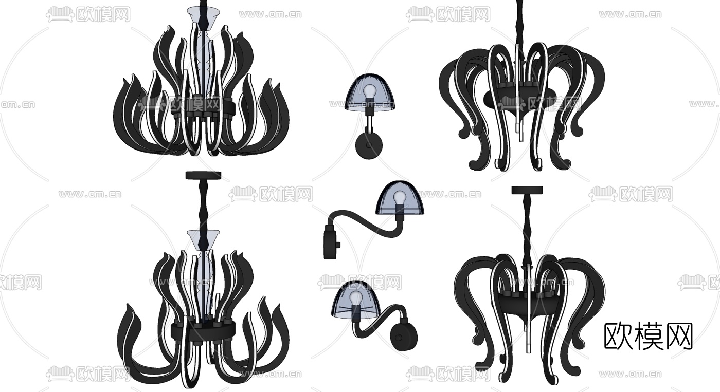 后现代黑色吊灯su模型下载