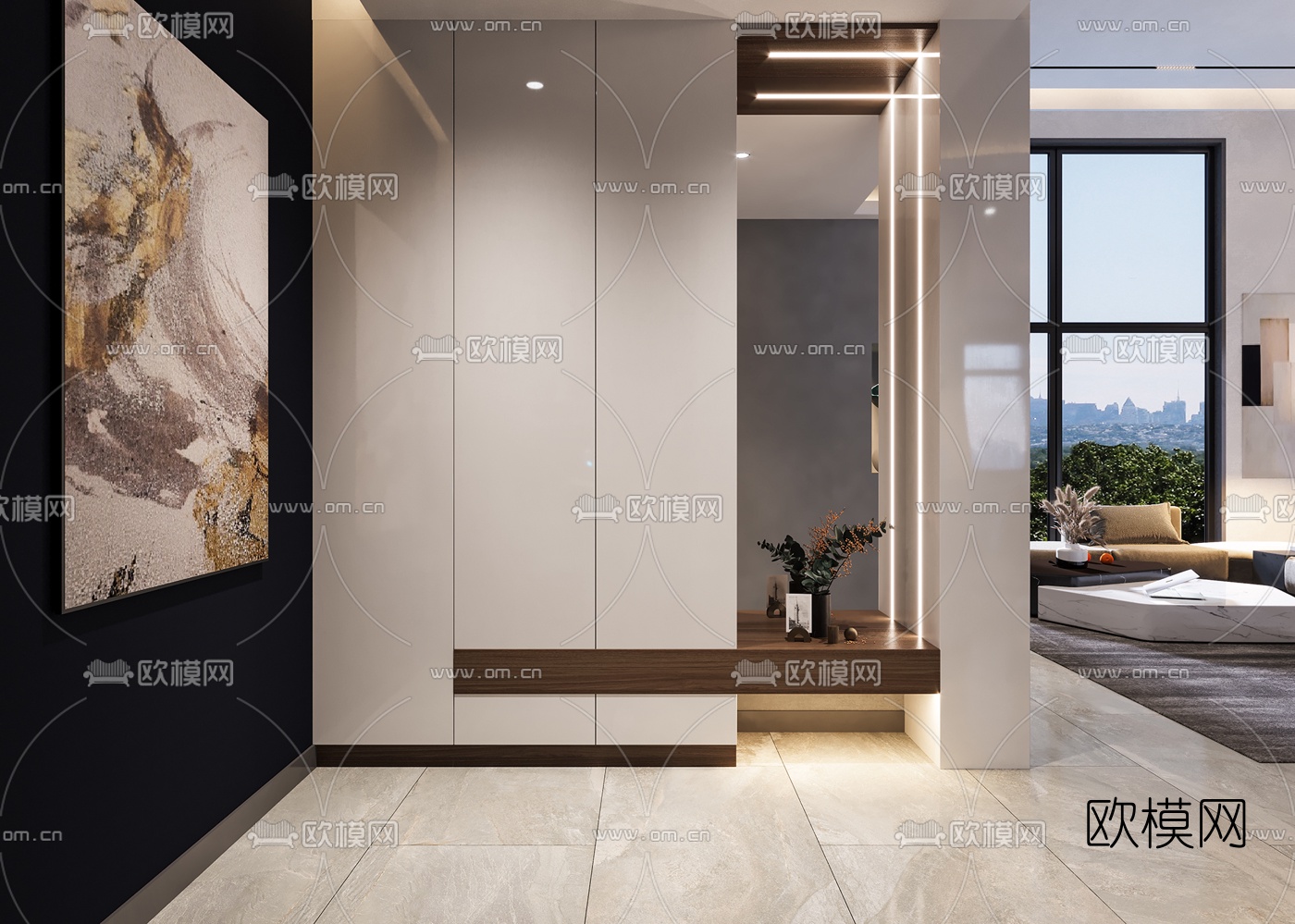 现代轻奢别墅客厅餐厅3d模型