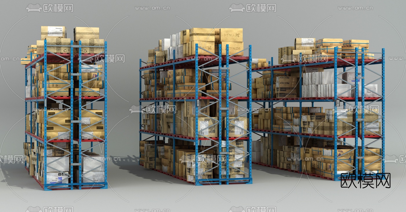 现代仓库货物货架3d模型