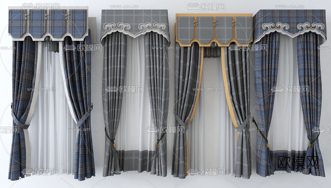 简欧布艺窗帘3d模型下载
