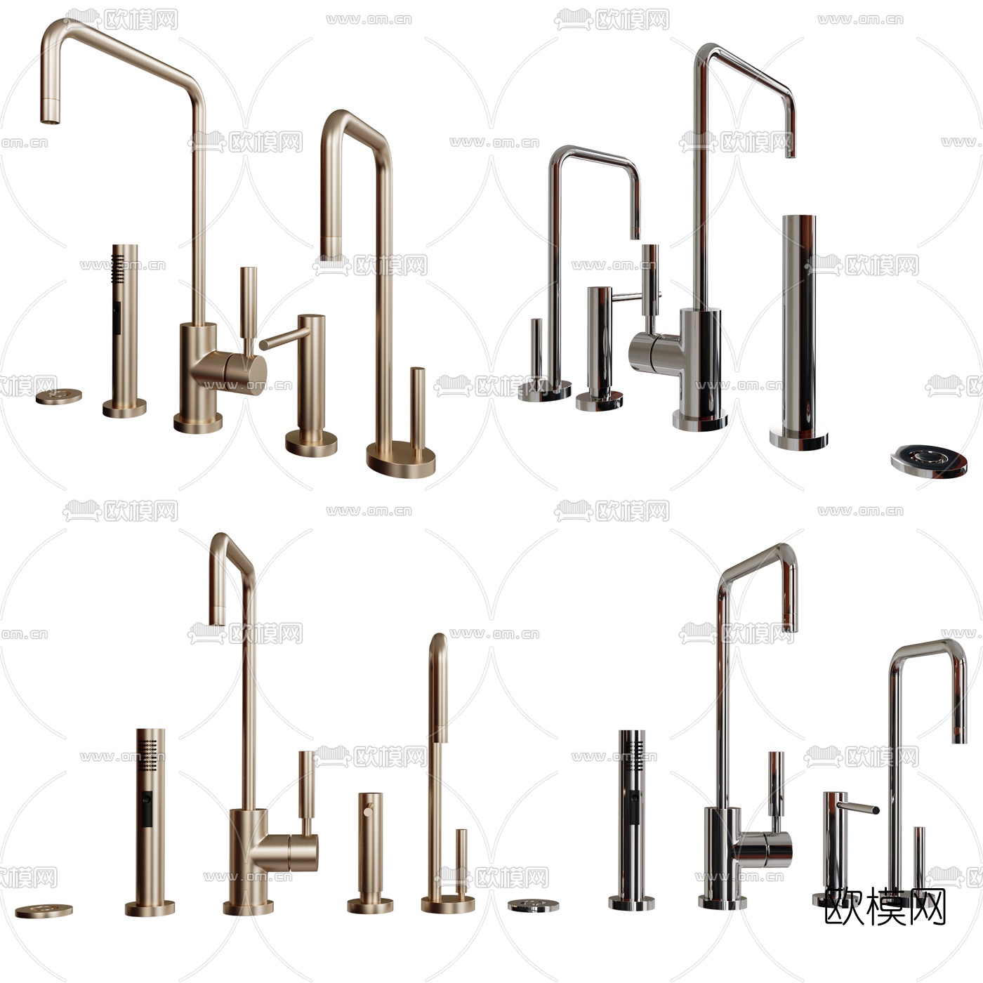 现代不锈钢水龙头3d模型下载（渲染图2）