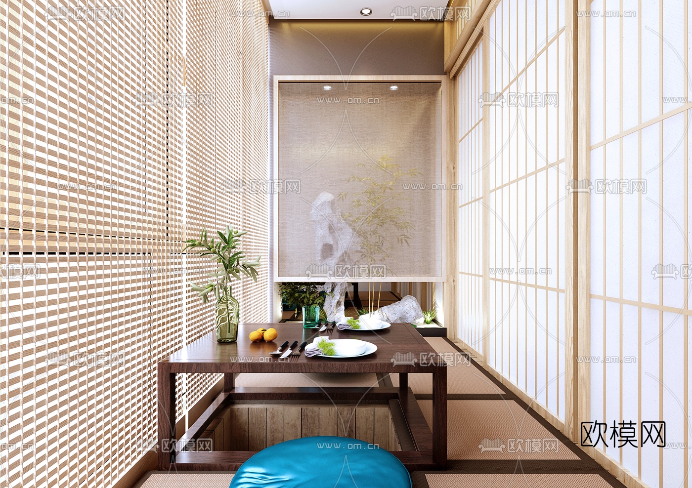 日式料理餐厅包间3d模型下载（渲染图2）