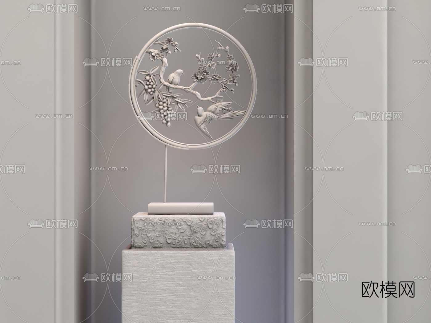 新中式花鸟玉雕摆件3d模型