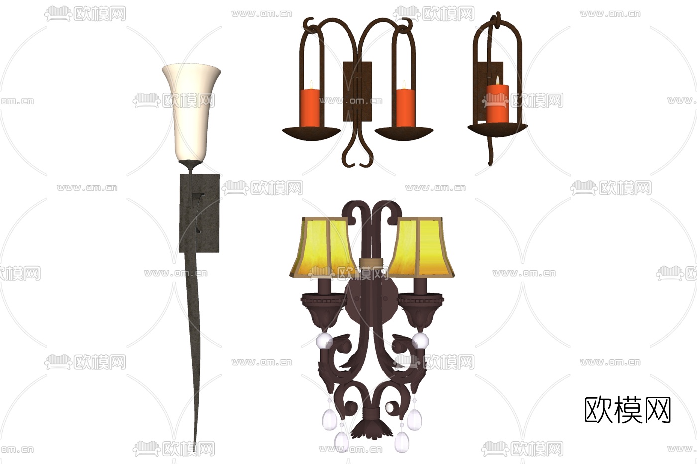 欧式金属壁灯su模型下载