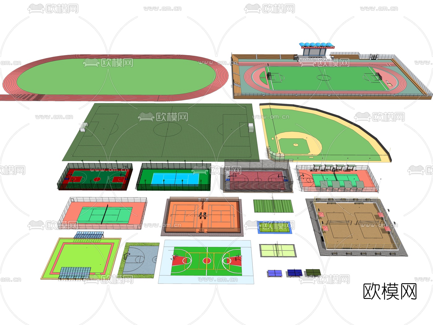 现代运动场地足球场su模型下载（渲染图1）