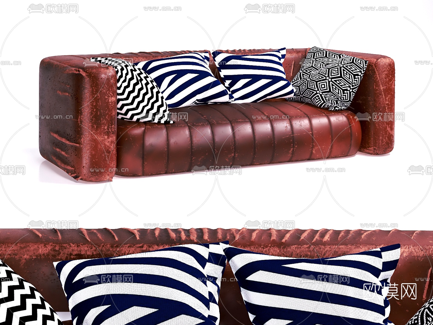 工业风皮革组合沙发su模型下载（渲染图1）