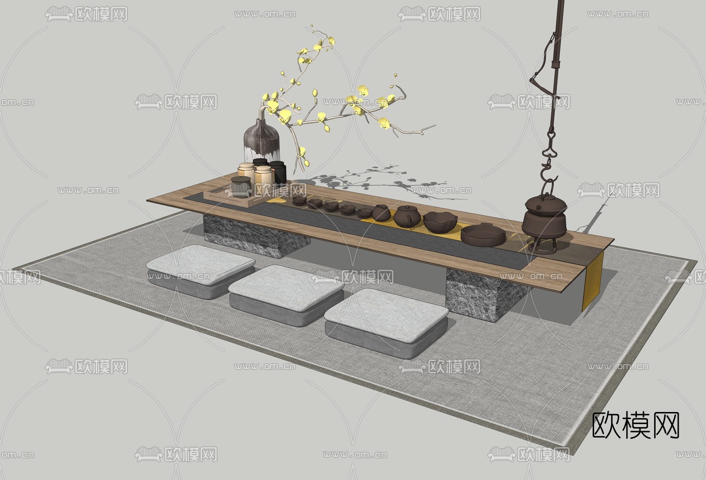 日式榻榻米茶桌椅su模型下载（渲染图2）