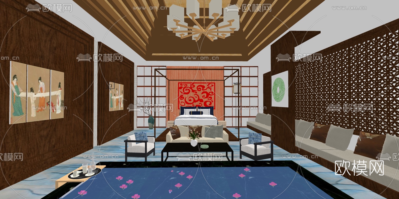 中式酒店洽谈区su模型下载（渲染图6）