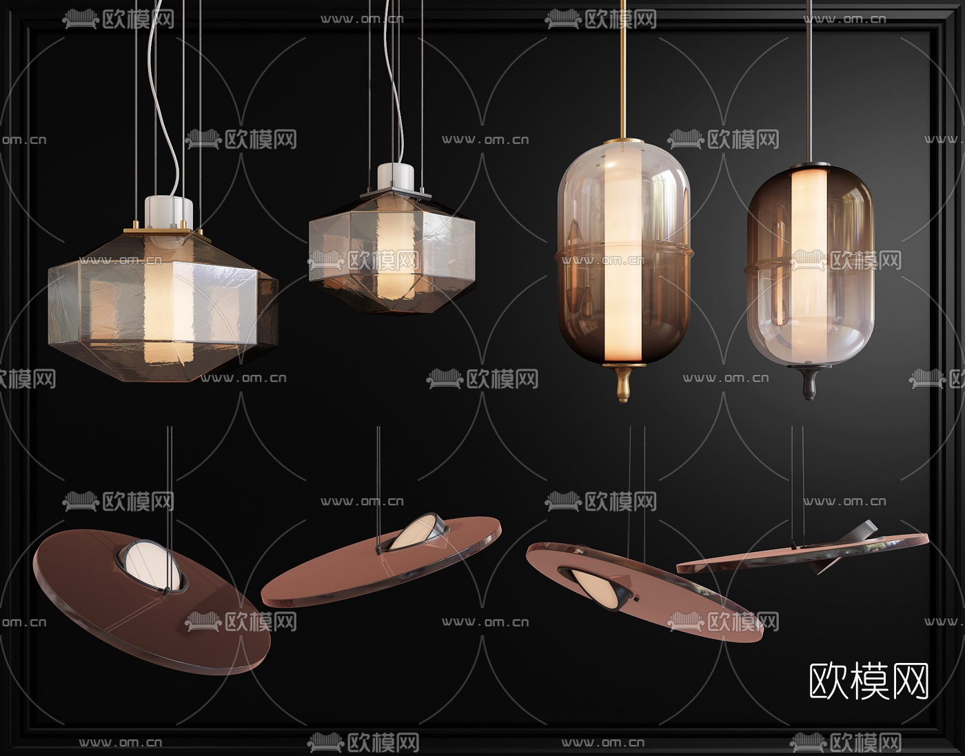 现代轻奢玻璃吊灯3d模型下载