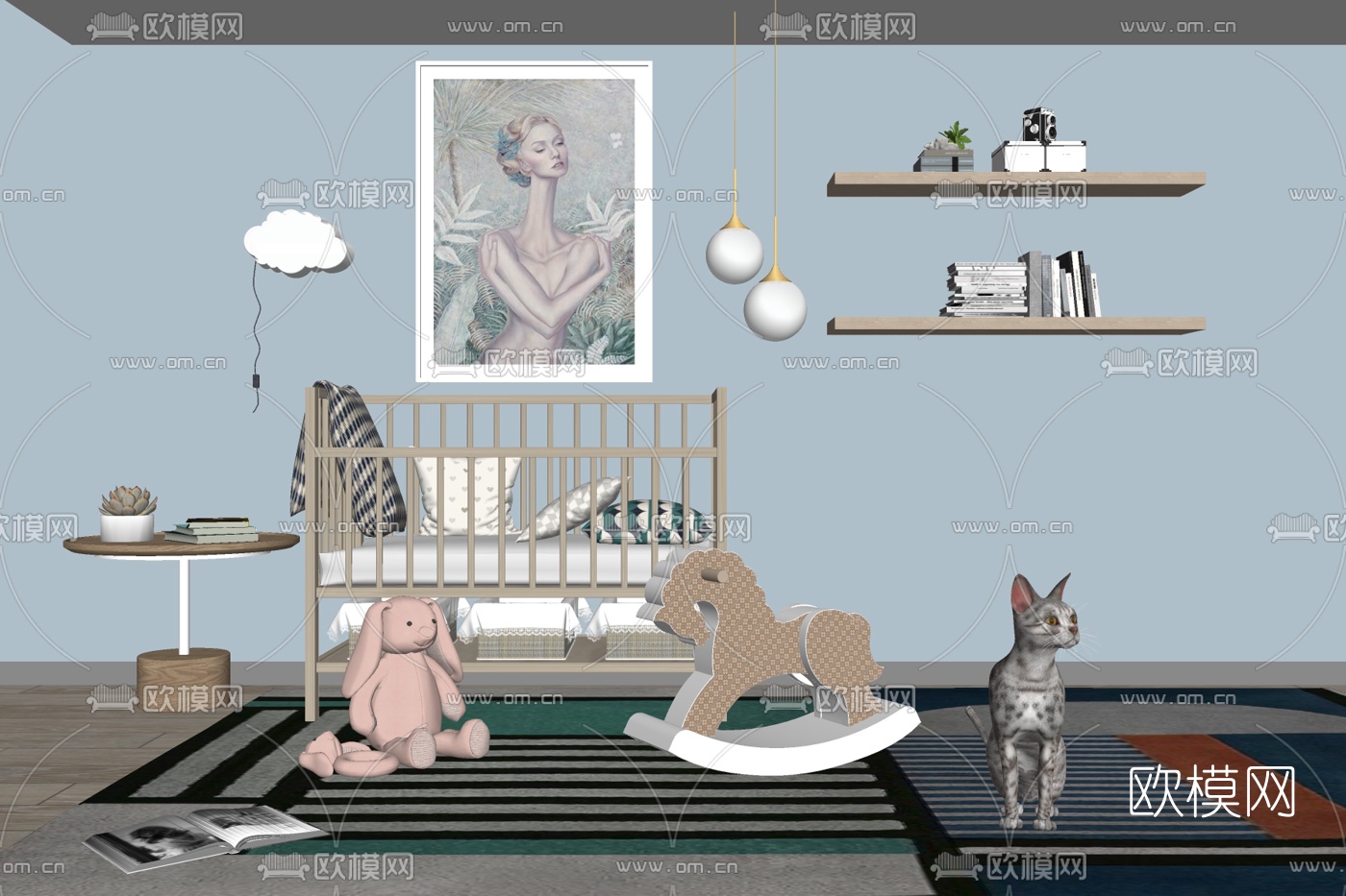 北欧婴儿床su模型下载