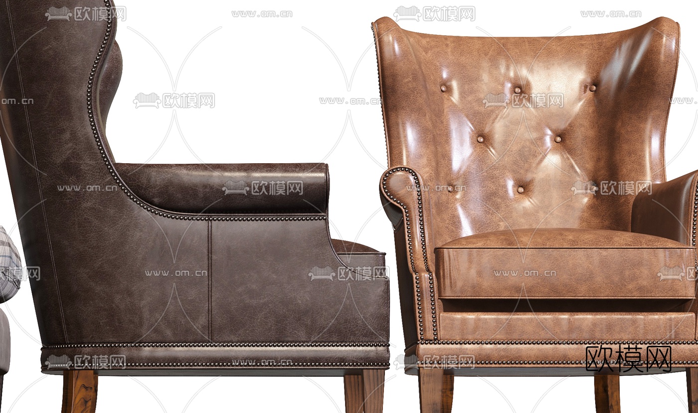 美式布艺皮革休闲沙发3d模型下载（渲染图5）