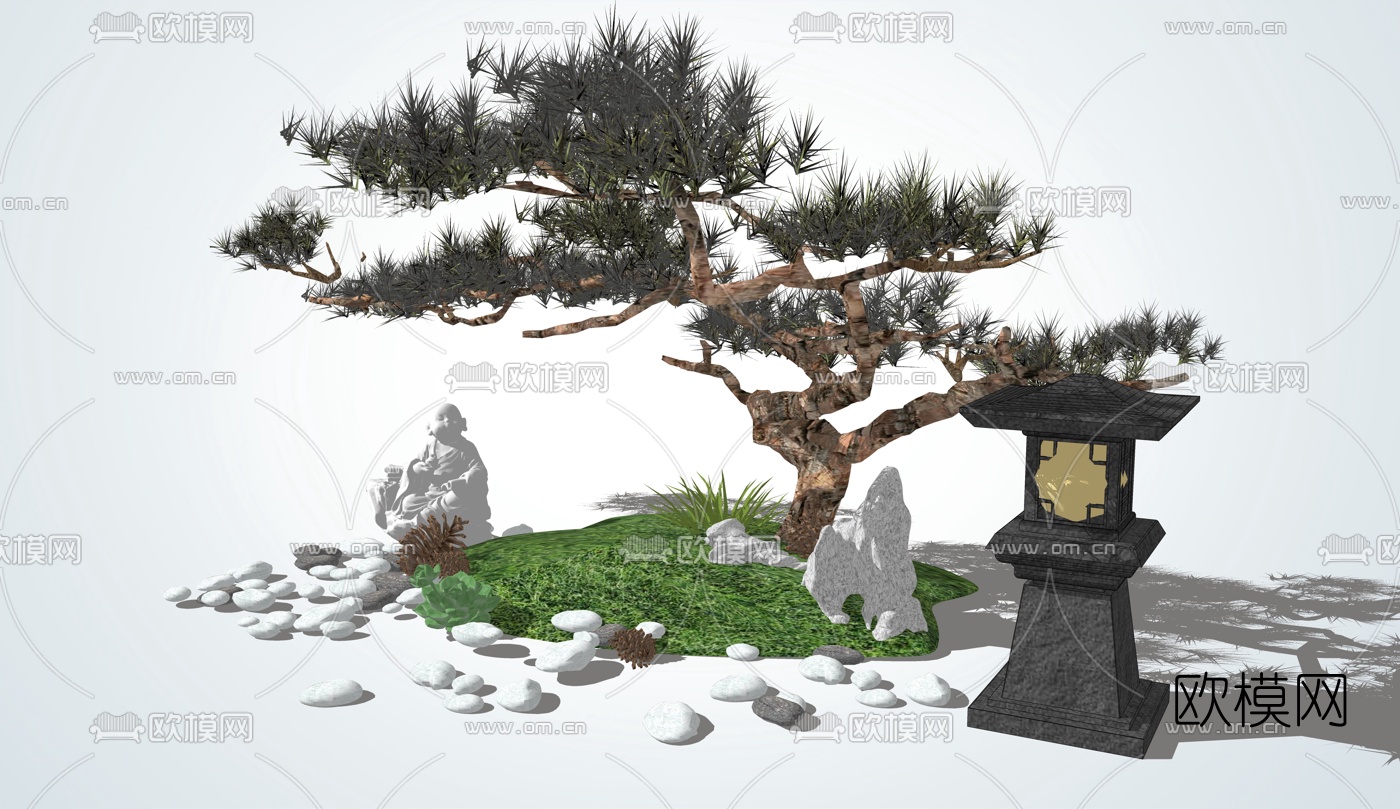 中式禅意松树su模型下载（渲染图3）