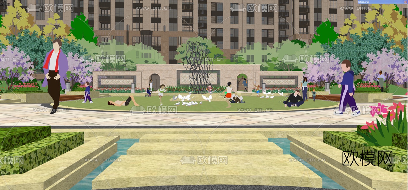 新中式高层住宅外观su模型下载（渲染图5）