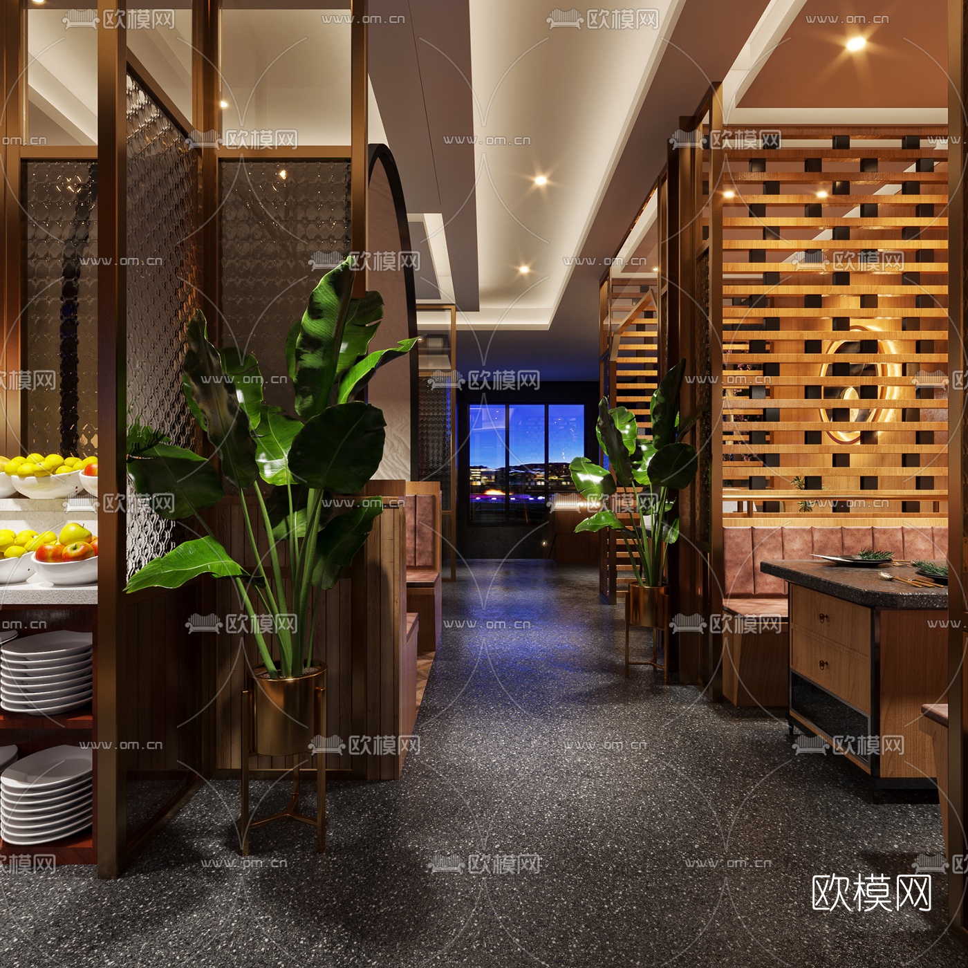 新中式混搭自助餐厅3d模型