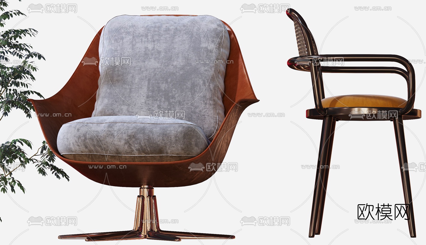 现代布艺休闲椅3d模型下载（渲染图2）