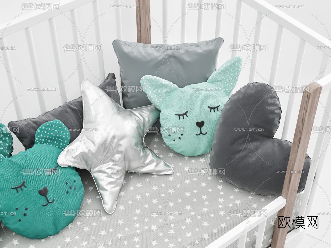 现代儿童床婴儿床3d模型下载（渲染图5）