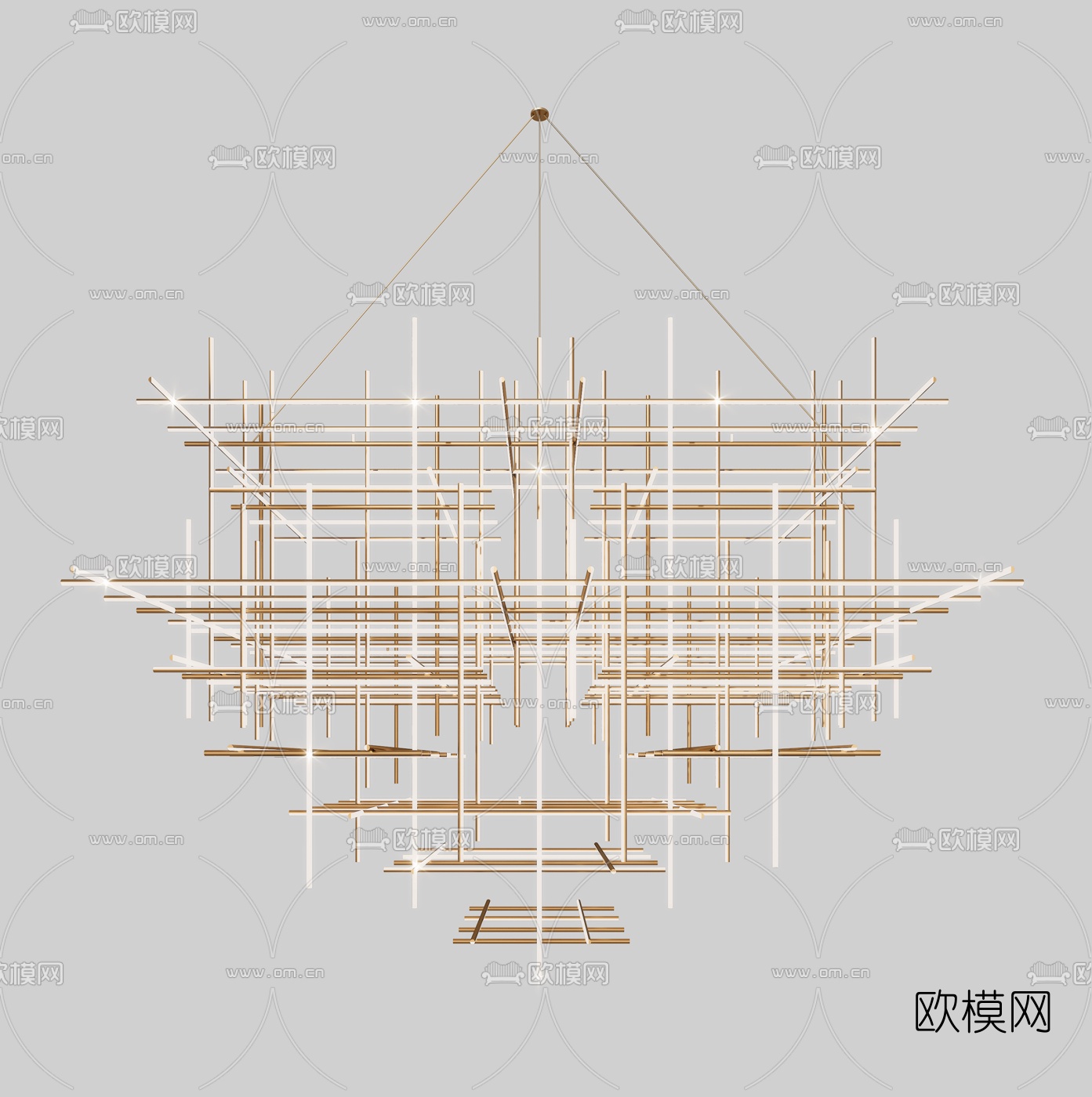现代极简矩阵装饰吊灯3d模型下载（渲染图3）