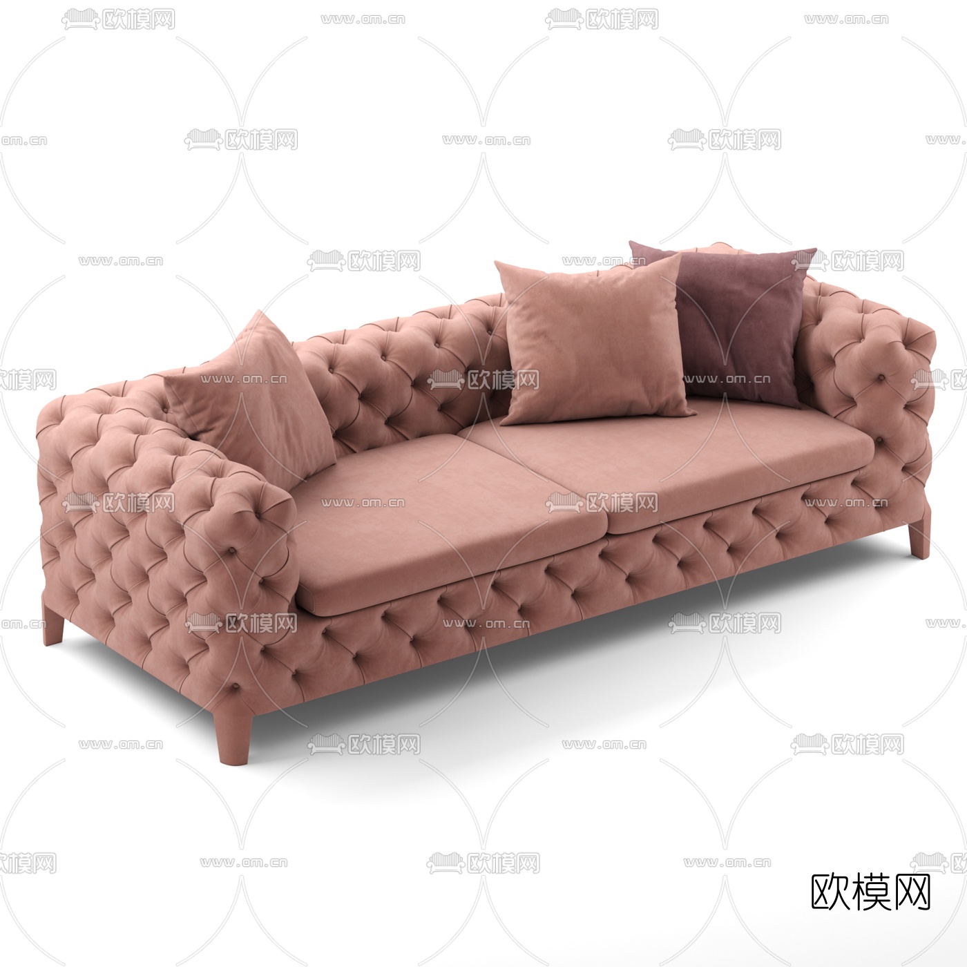 简欧布艺双人沙发3d模型下载（渲染图2）