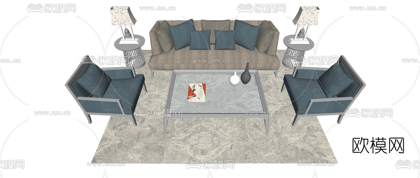 北欧布艺沙发组合su模型下载（渲染图2）