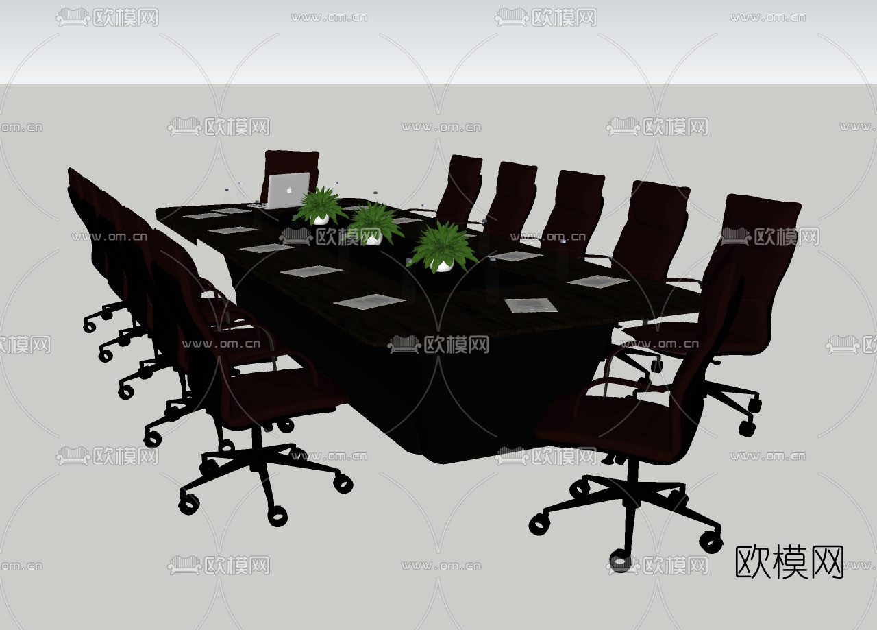 现代会议桌椅su模型下载（渲染图2）