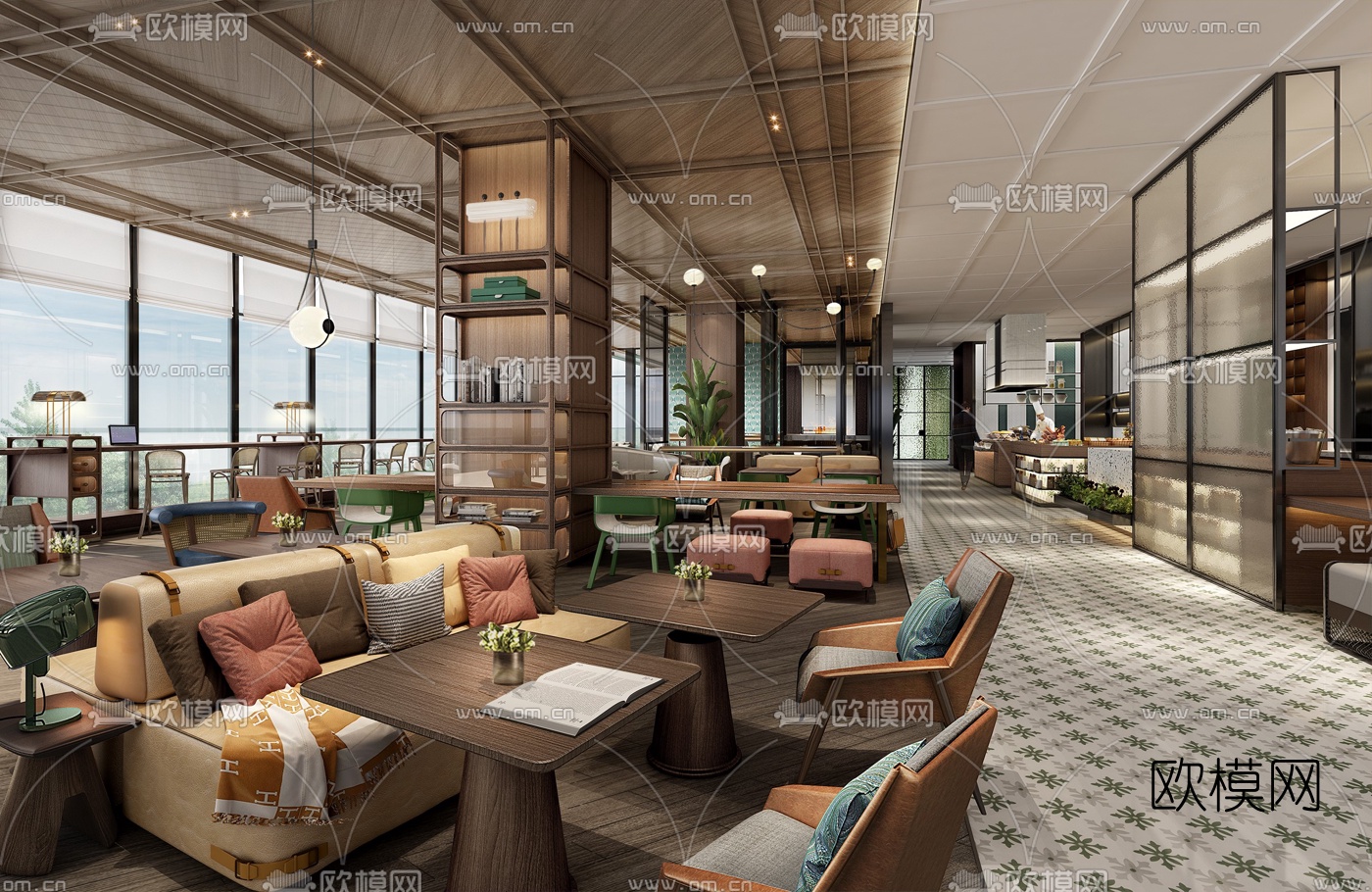 现代酒店餐厅3d模型