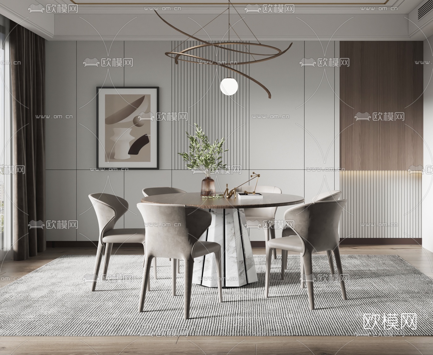 现代大理石圆形餐桌椅3d模型下载