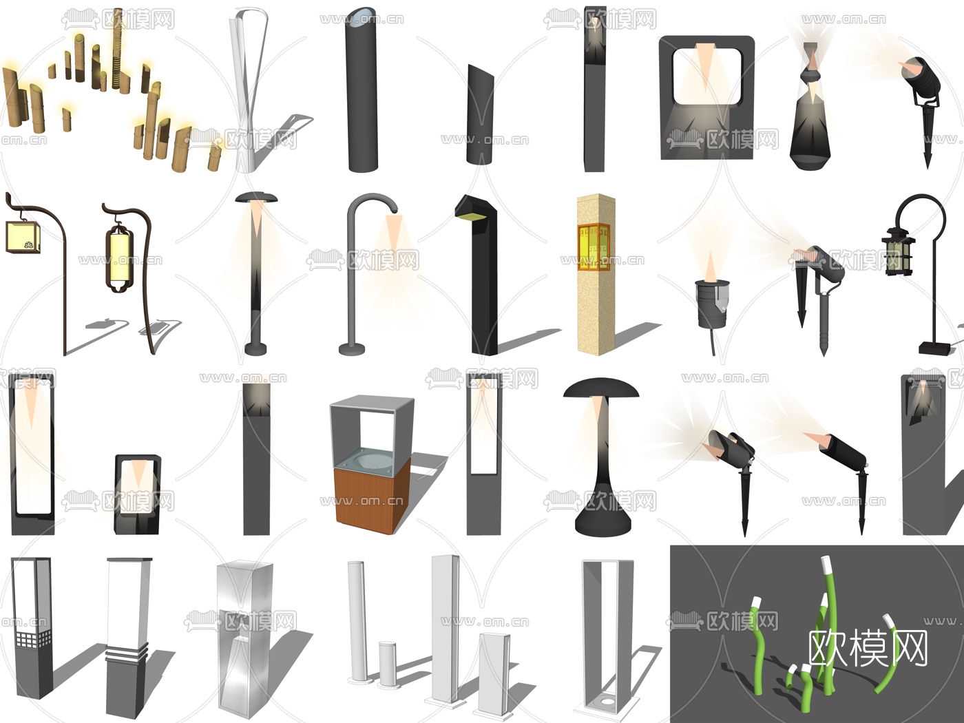 现代草坪灯景观灯su模型下载（渲染图2）