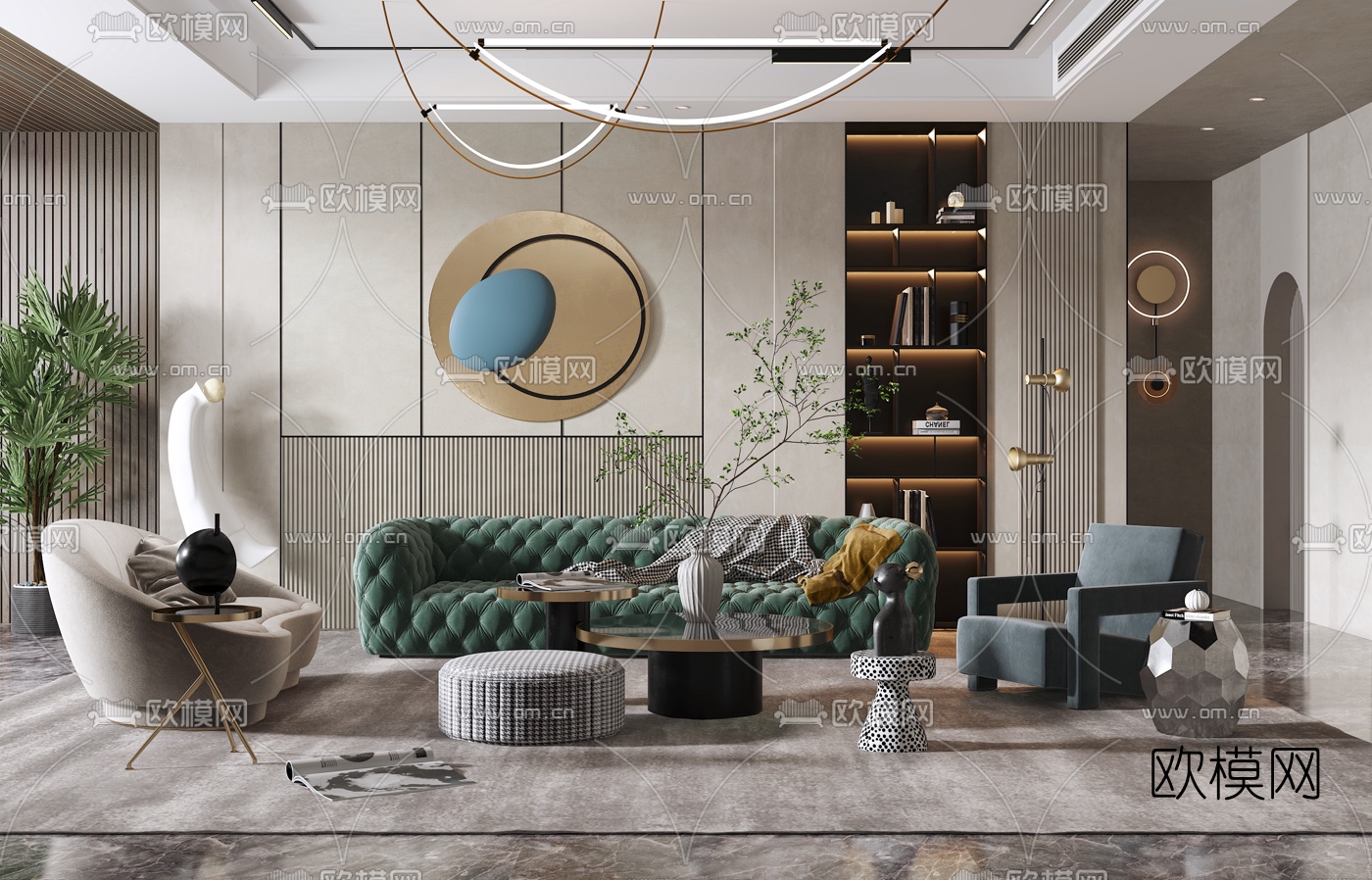 现代布艺沙发组合3d模型下载