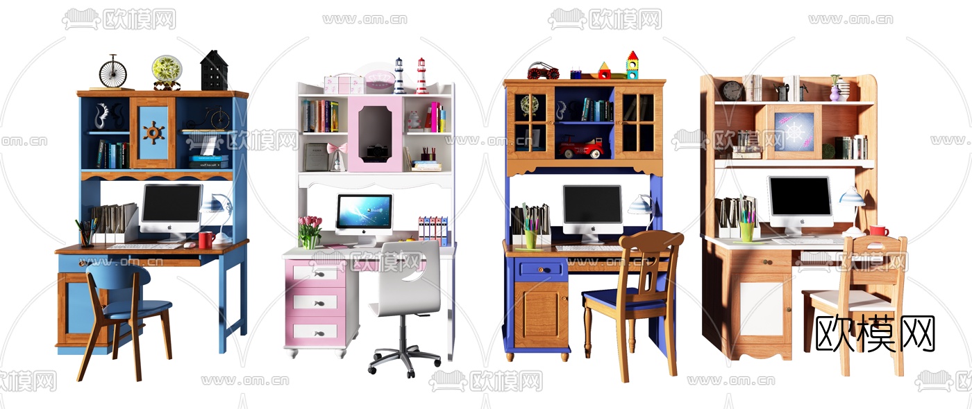 地中海儿童书桌椅3d模型
