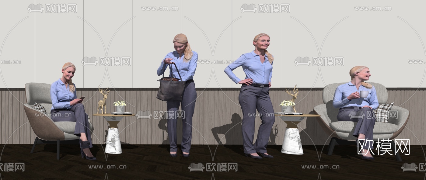 现代商务女士人物su模型下载（渲染图1）