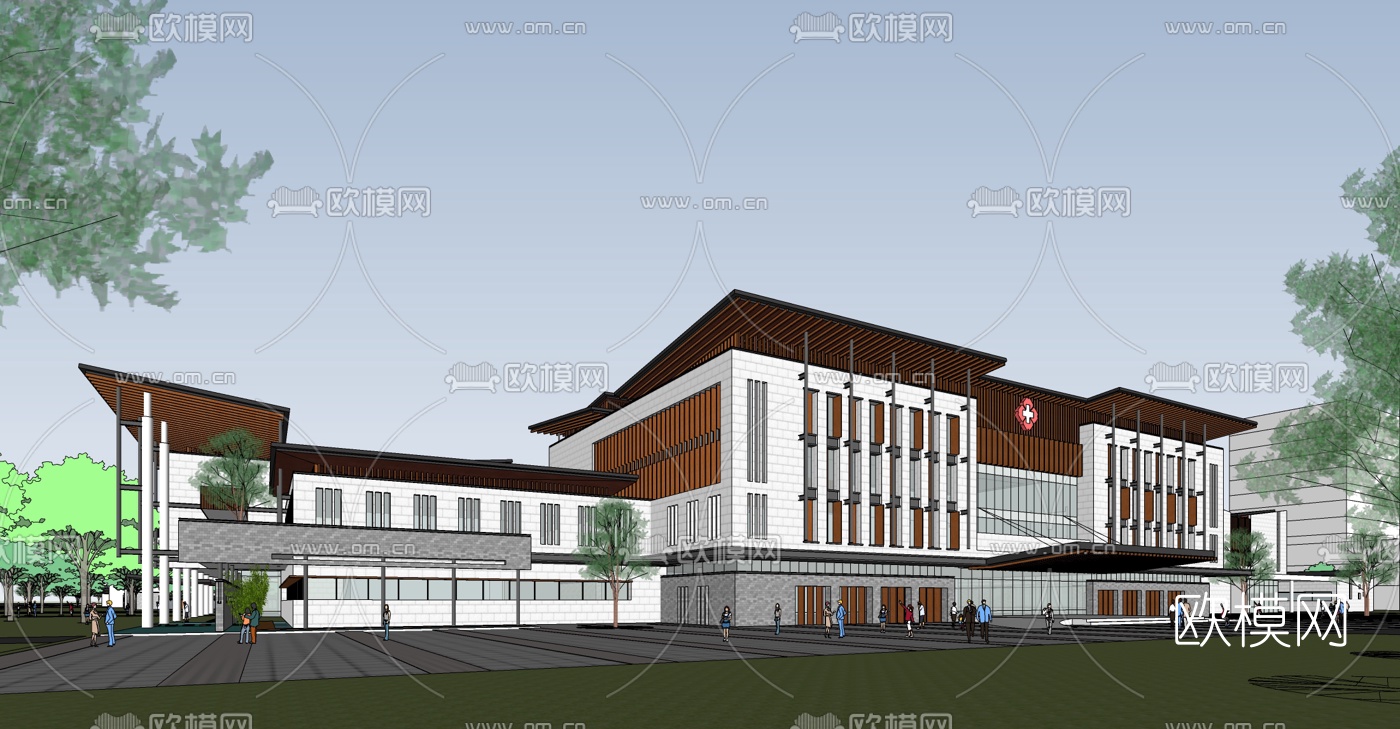 新中式康复养老中心医院建筑su模型下载