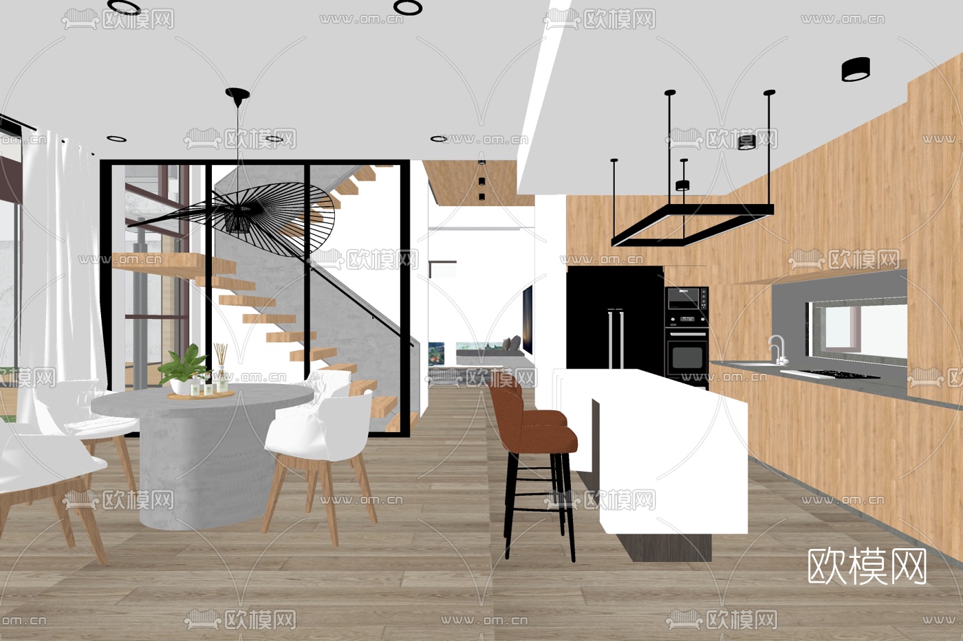 现代餐厅免费su模型下载