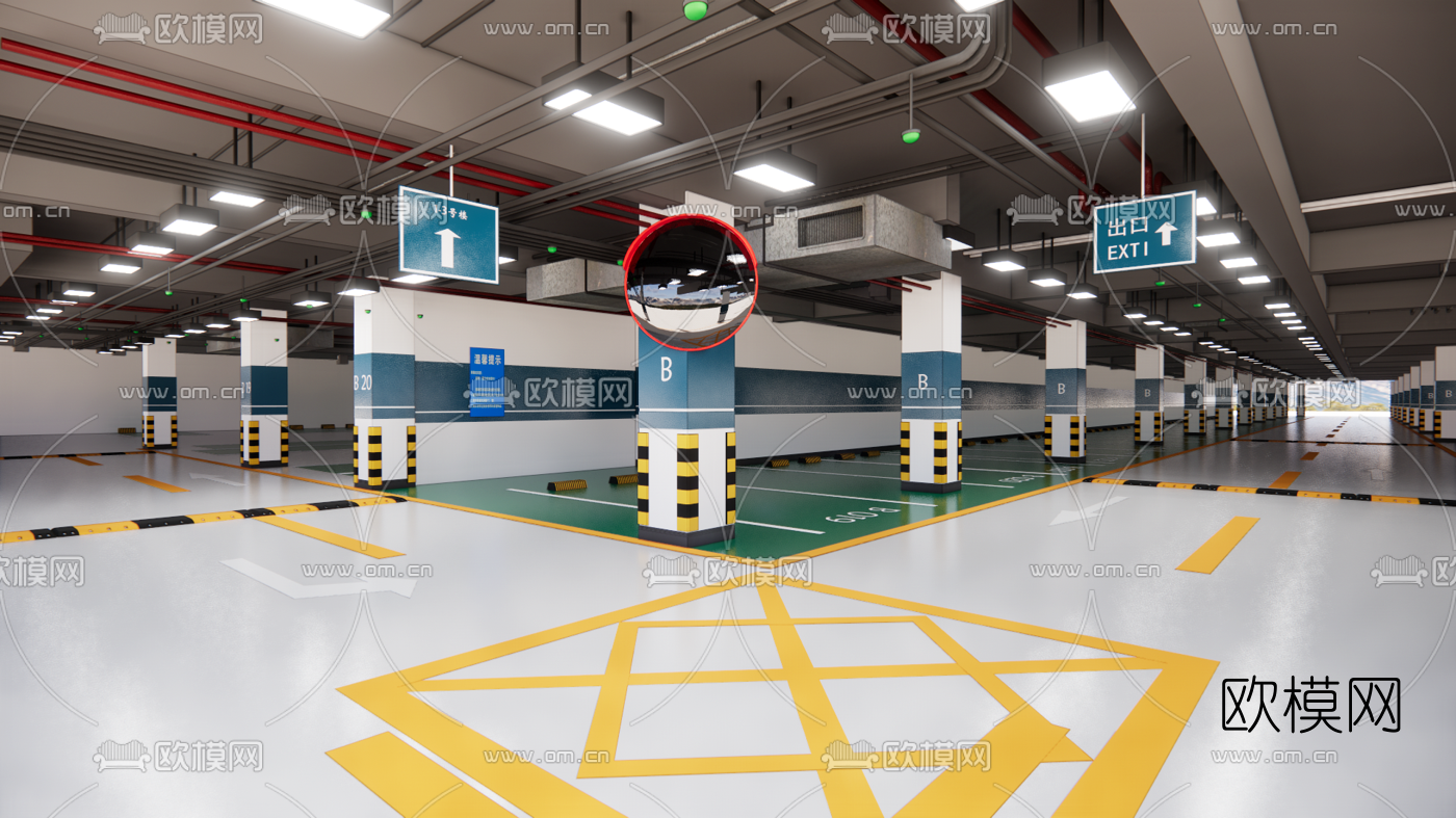 现代地下停车场su模型下载（渲染图1）