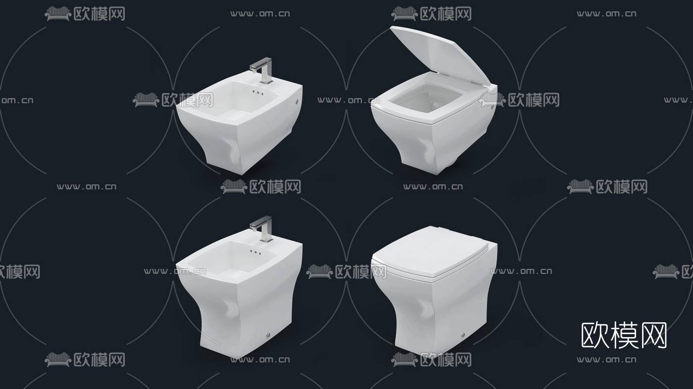 现代马桶坐便器3d模型下载（渲染图1）