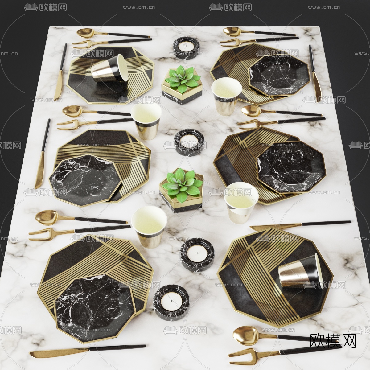 现代轻奢西餐餐具3d模型下载（渲染图3）