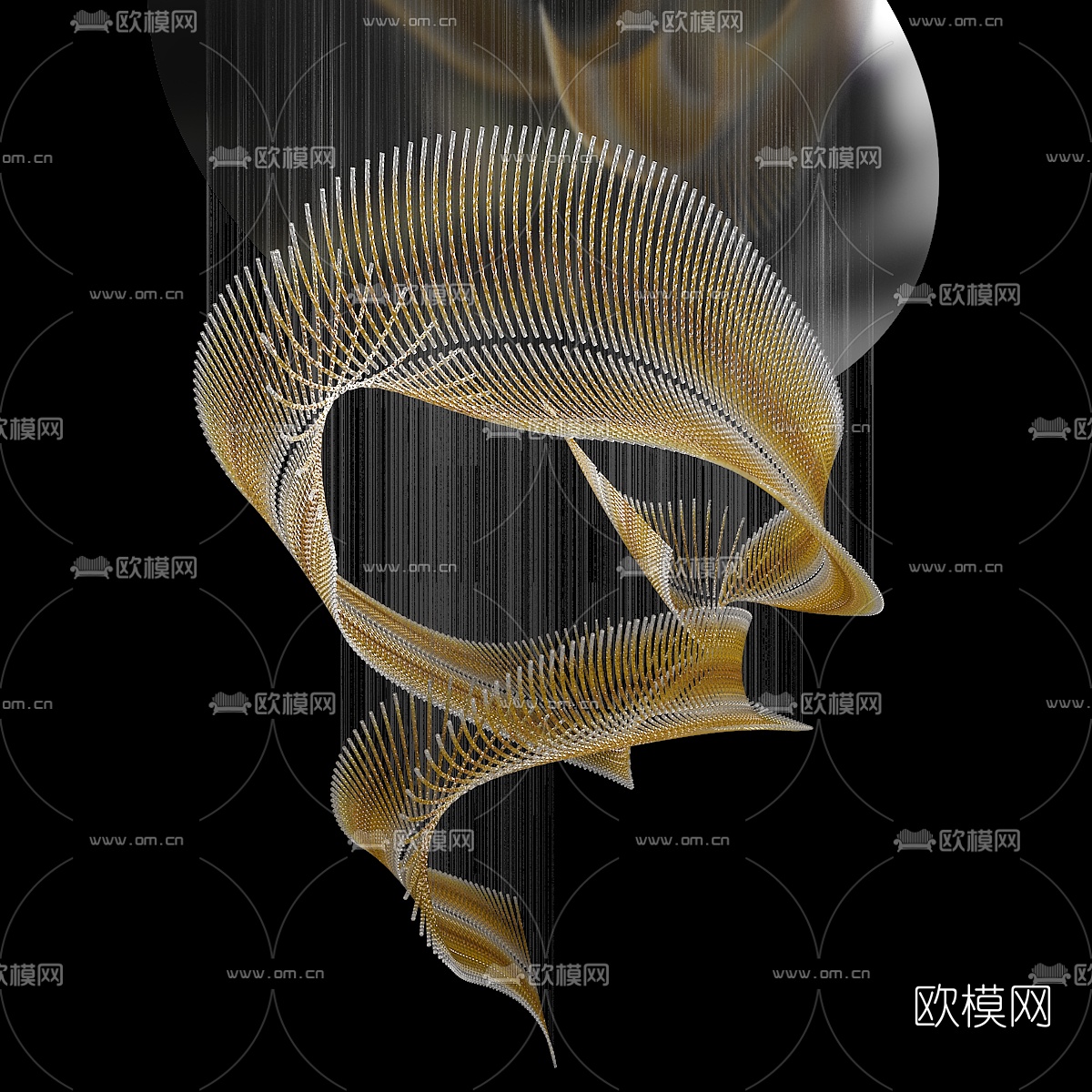 现代水晶飘带装饰灯3d模型下载（渲染图1）