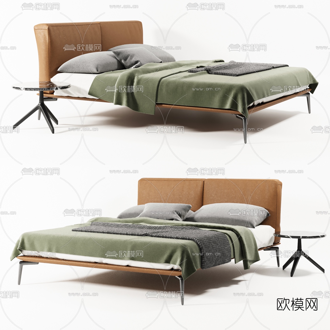 北欧布艺双人床3d模型下载（渲染图1）