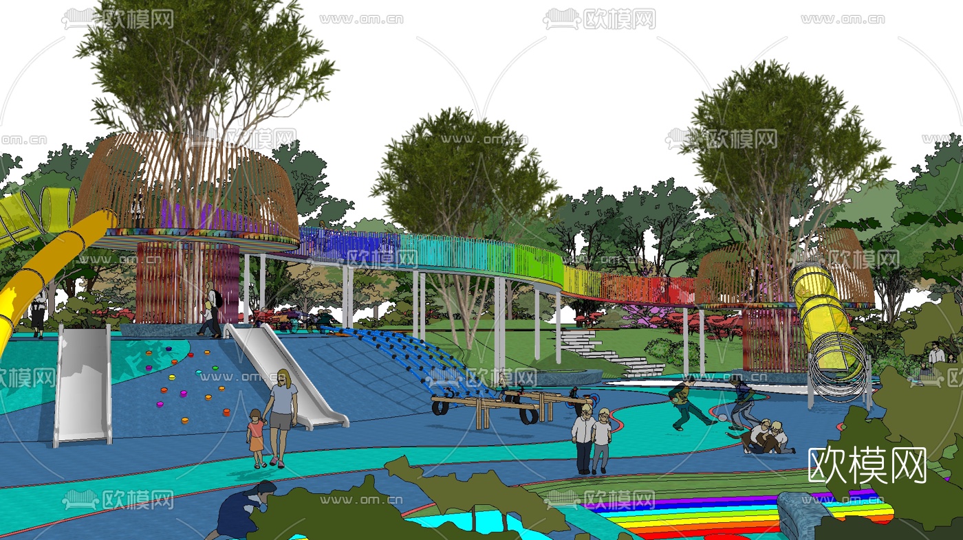 现代儿童攀爬游乐场su模型下载（渲染图1）
