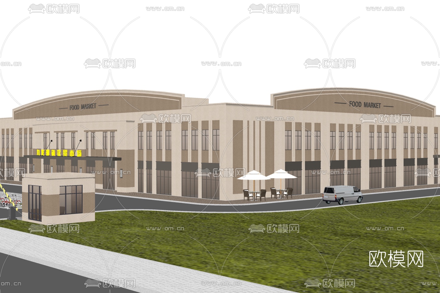 现代农贸市场外观su模型下载