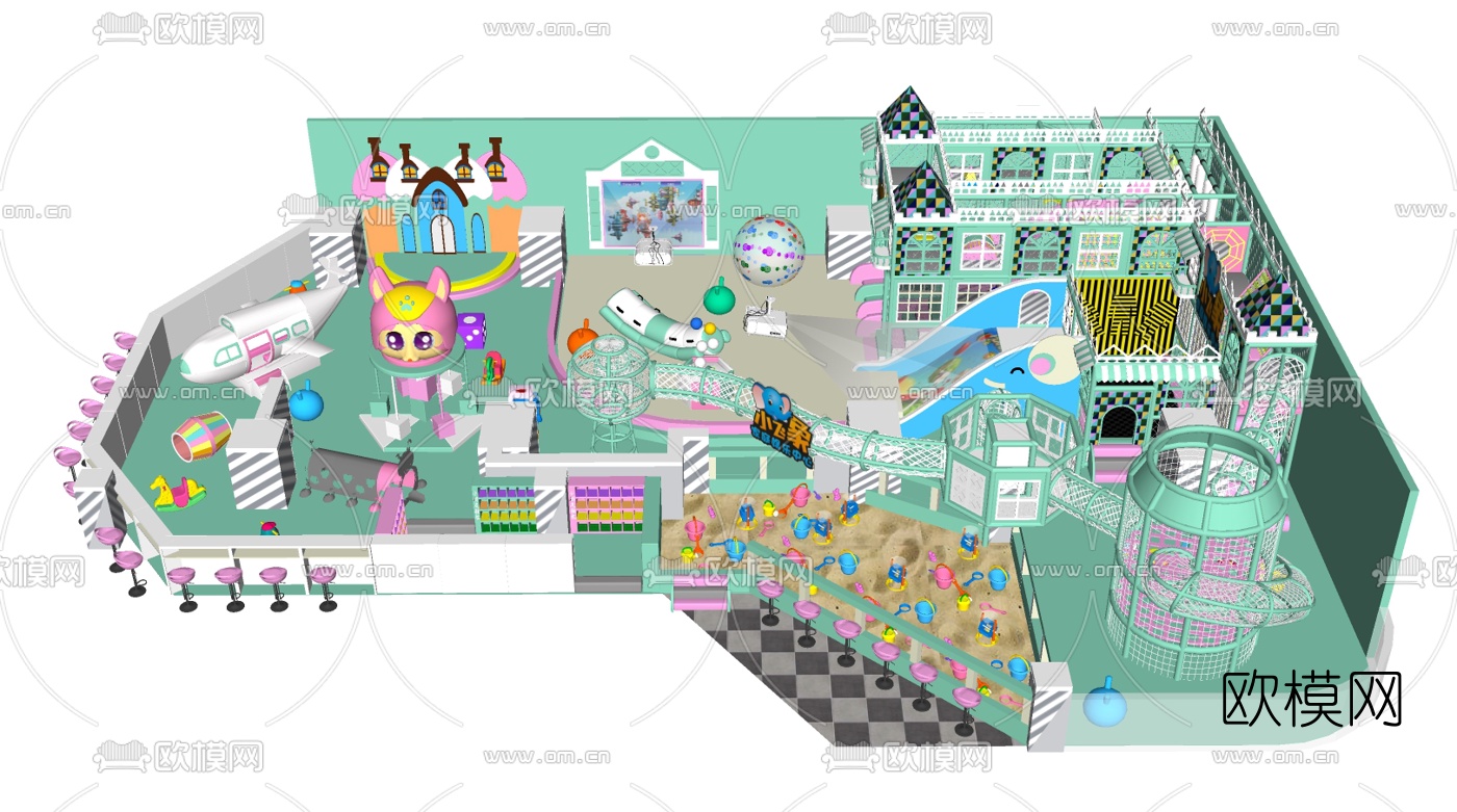 现代儿童游乐园su模型下载（渲染图2）