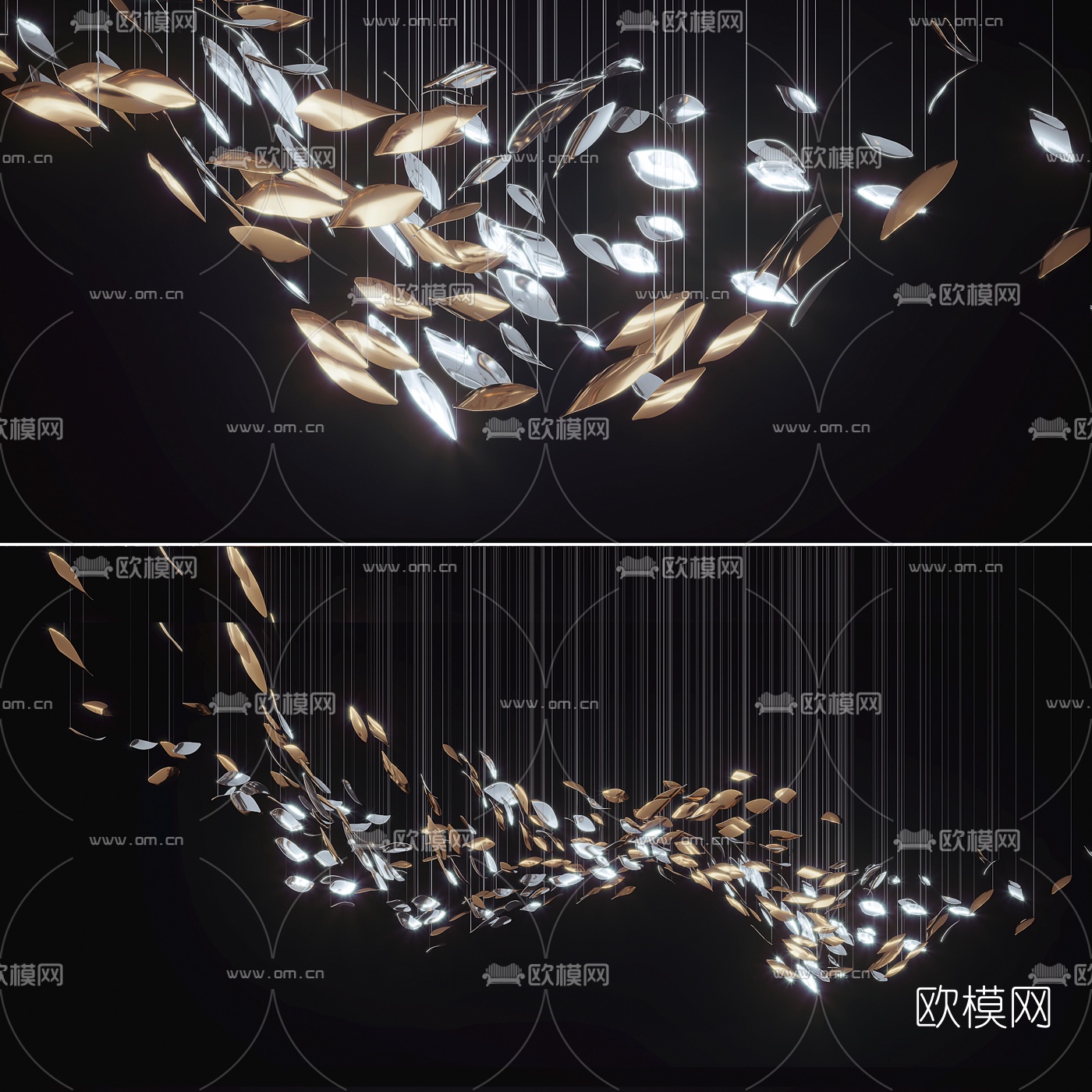 现代轻奢艺术装饰吊灯3d模型下载（渲染图1）