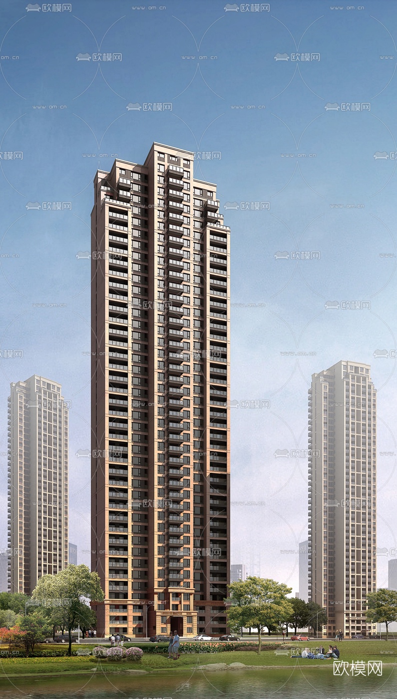 现代高层住宅楼外观3d模型