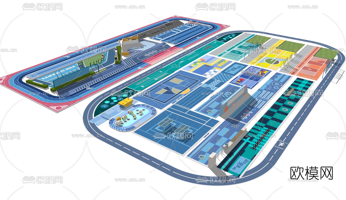 现代运动场地健身器材su模型下载（渲染图3）