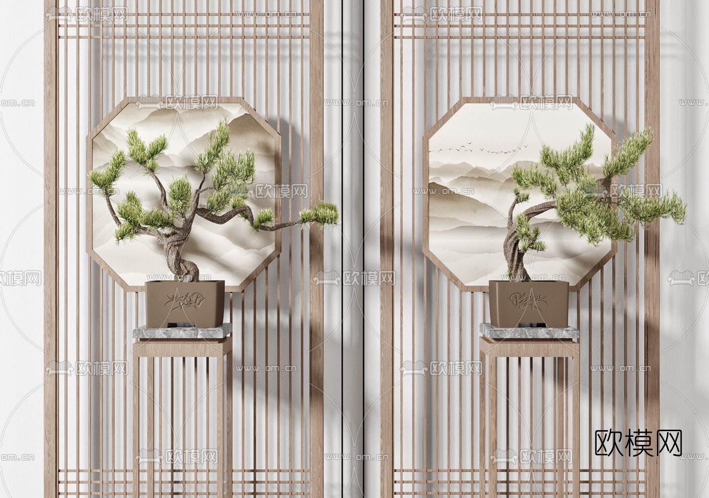 新中式松树盆栽摆件3d模型