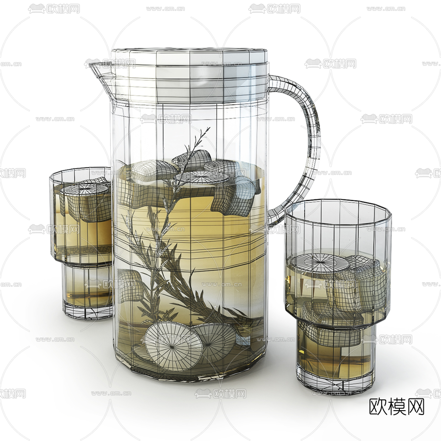 现代玻璃水杯水壶3d模型