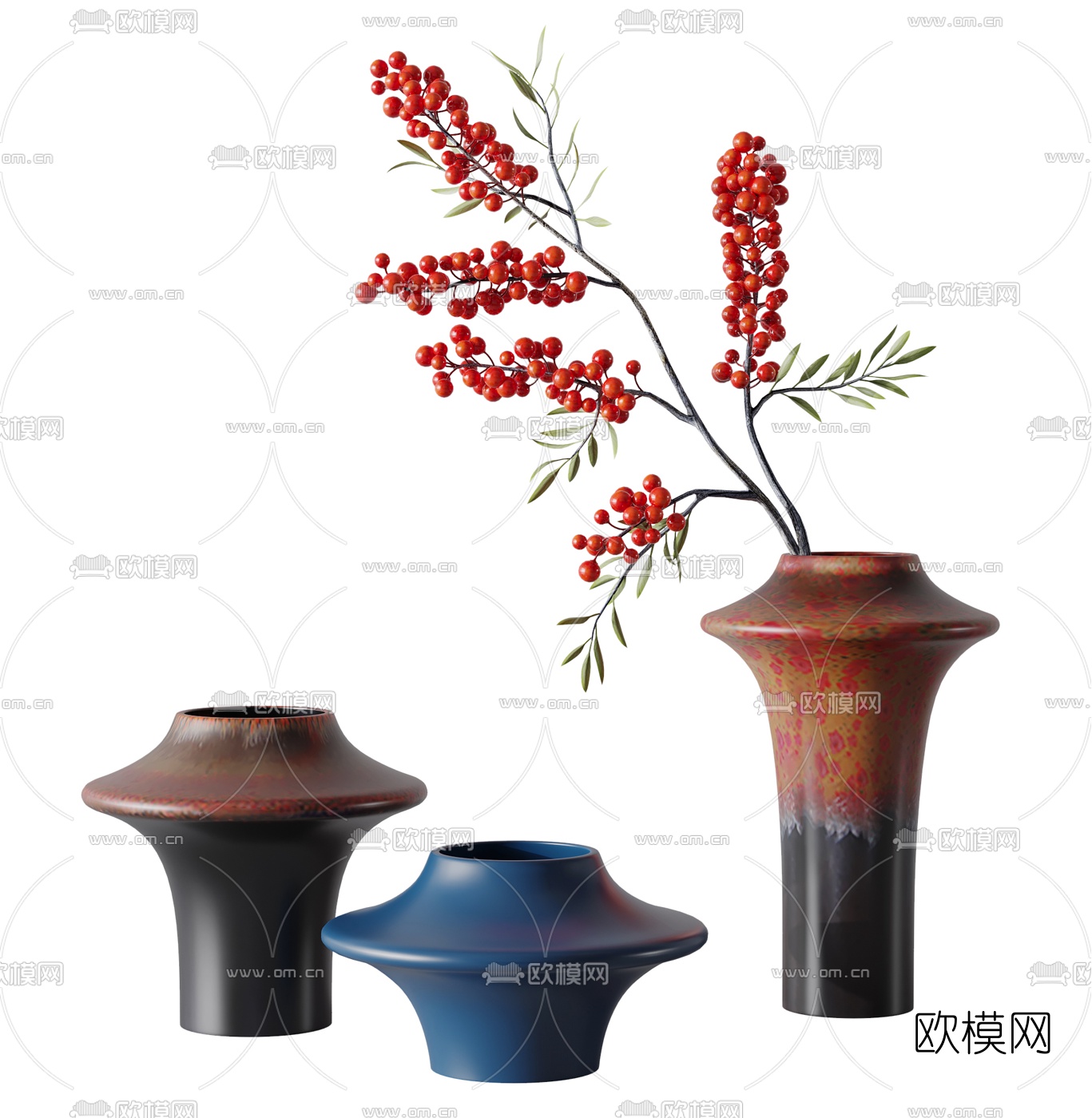 新中式陶瓷花瓶花艺3d模型