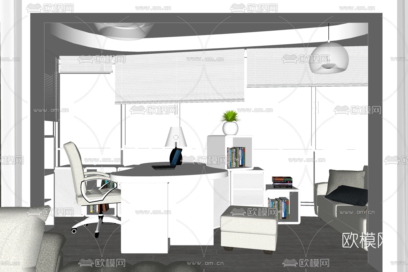 现代办公桌椅su模型下载